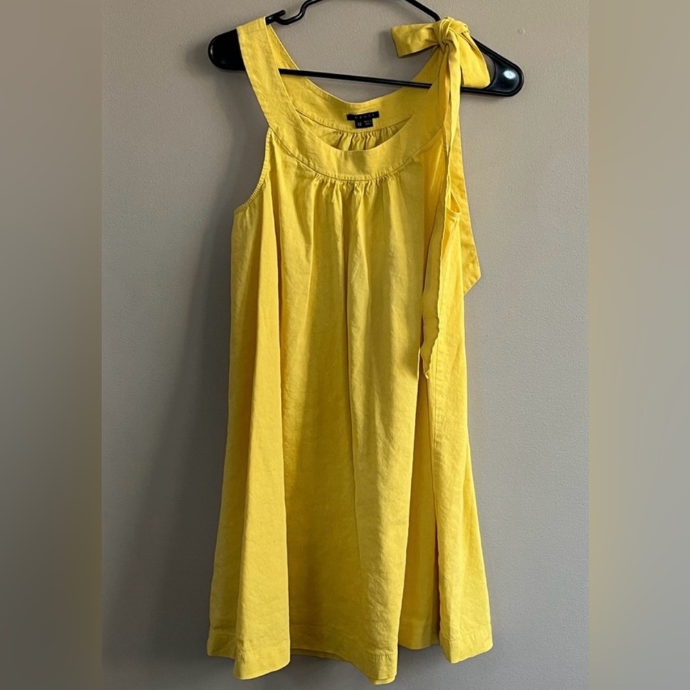 Theory Steffen W yellow trapeze babydoll sleeveless linen dress size 12